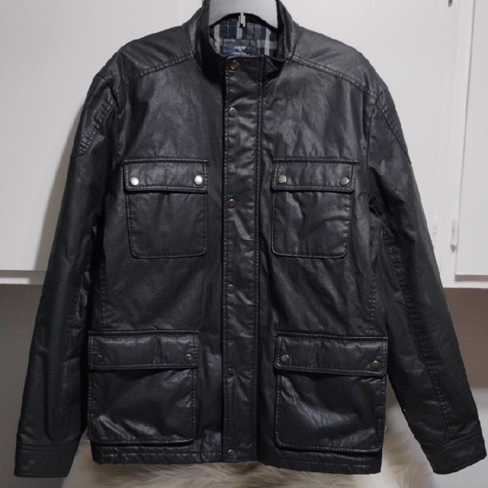 (X-67) J. Crew Men's Coated Cotton Black Military Field Jacket Sz.XL